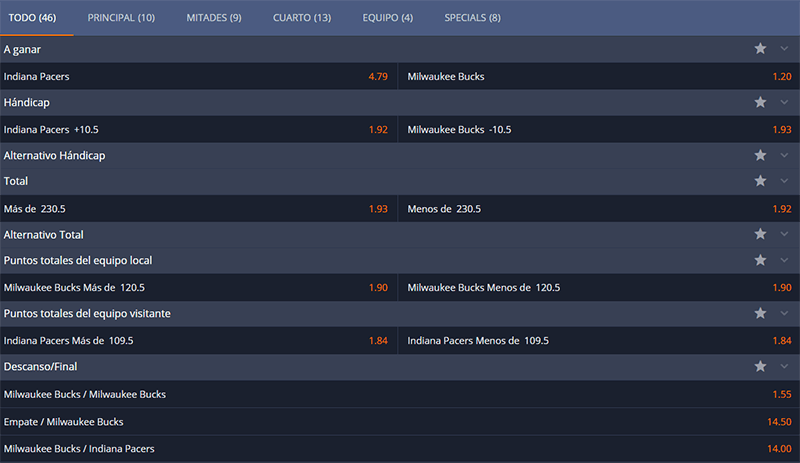 Cashalot - Mercados de Apuesta Baloncesto