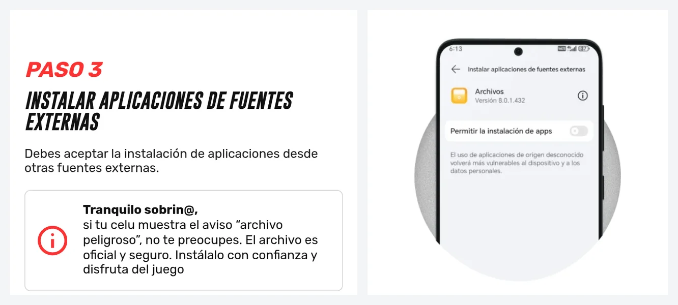 Permitir la instalación de fuentes externas para la APK de Apuesta Total
