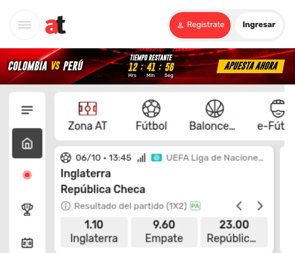 Apuestas deportivas de Apuesta Total en el celular: Inglaterra–República Checa con etiqueta PA