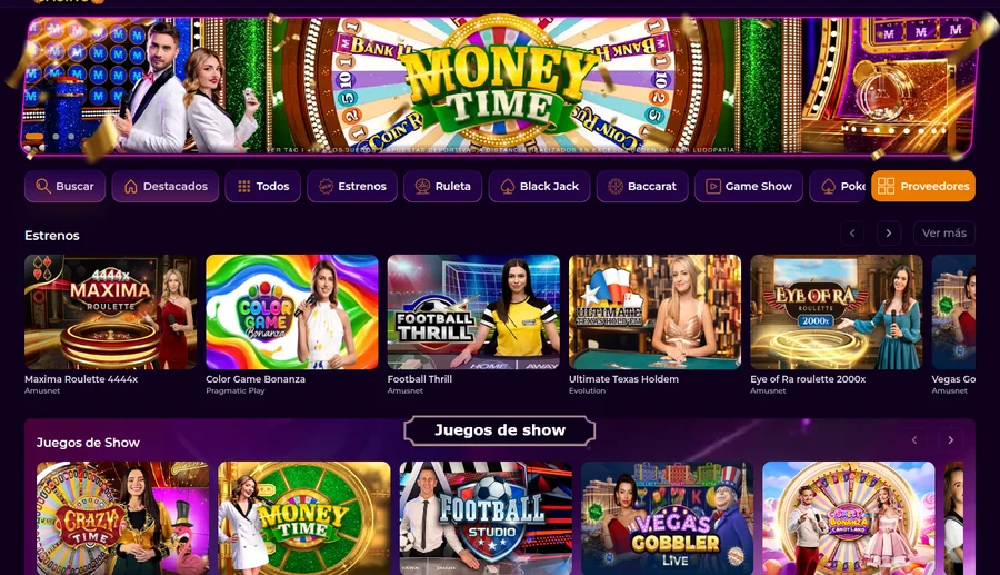 Casino en vivo de Somos Casino con Money Time, ruletas y juegos de show