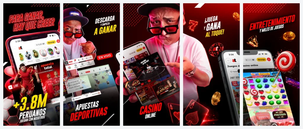 Pantallas de apuestas deportivas, en vivo, casino y slots en el celular