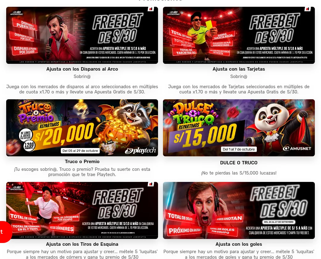 Promociones de Apuesta Total en octubre de 2026: freebets de S/ 30, Truco o Premio y Dulce o Truco