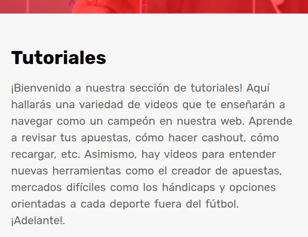 Sección de tutoriales en video de Apuesta Total